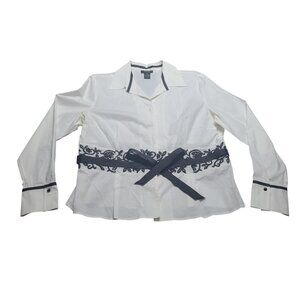🔥Sale - Peck & Peck Collection White with Black Embroidery Blouse XL